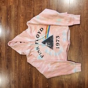 M/L Pink Floyd pink tie dye crop hoodie